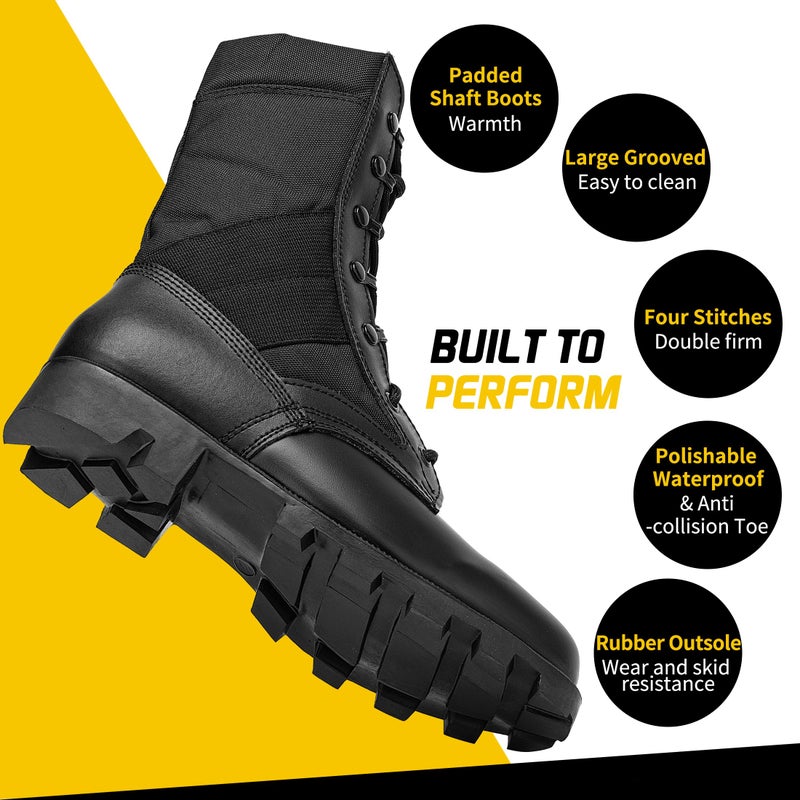 WIDEWAY Men Jungle Boots Black Military Boots Leather Combat Boots Tactical Army Boots Outdoor Hiking Boots - Image 4